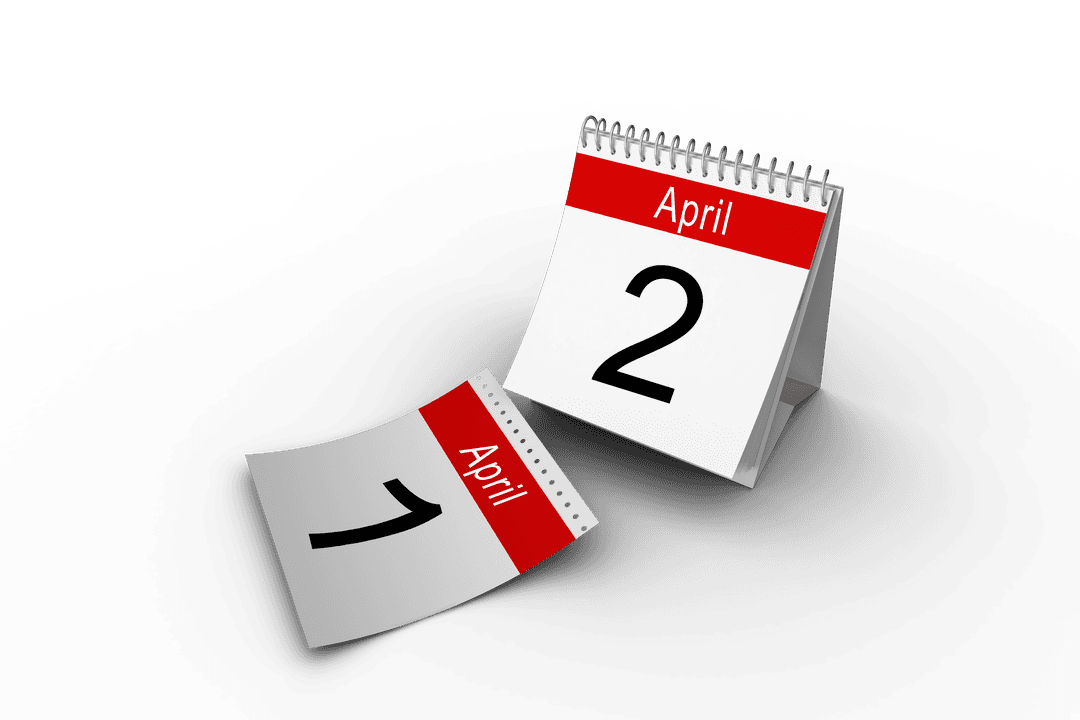 Transparent Spiral-Bound April Calendar on Black Background