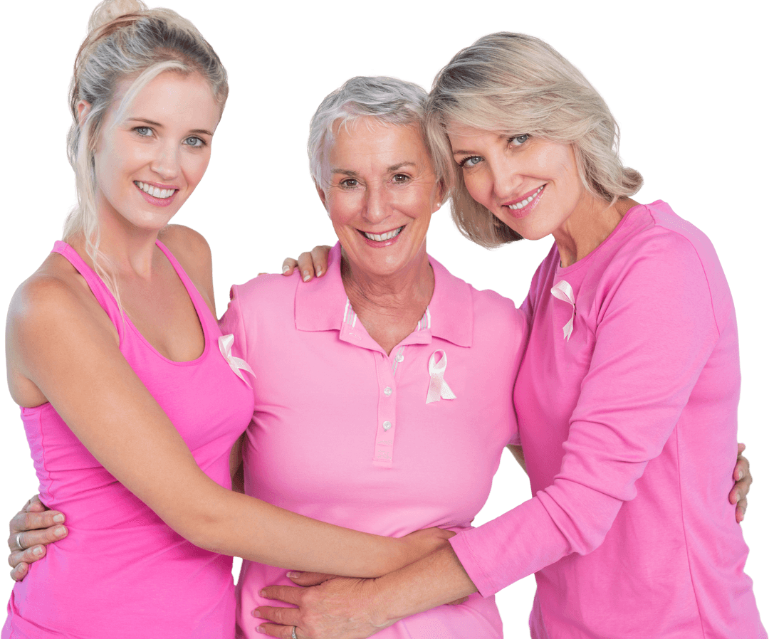 Portrait of Women in Pink Embracing for Breast Cancer Awareness with Transparent Background