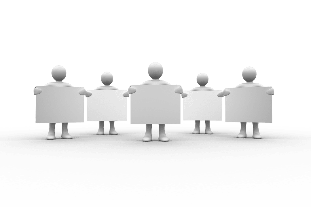 Transparent Human Figures Holding Blank Billboards for Promotion