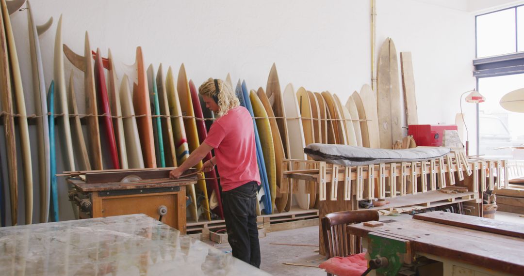 Craftsman Shaping Surfboards in Workshop - Free Images, Stock Photos and Pictures on Pikwizard.com