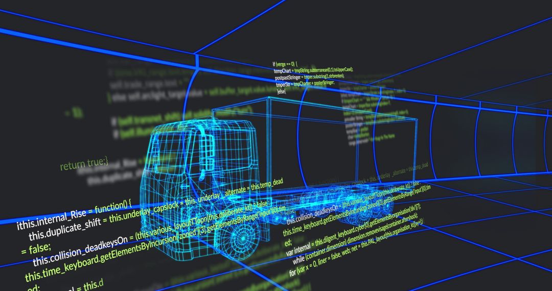 Futuristic Semi-Truck Wireframe with Code Snippets