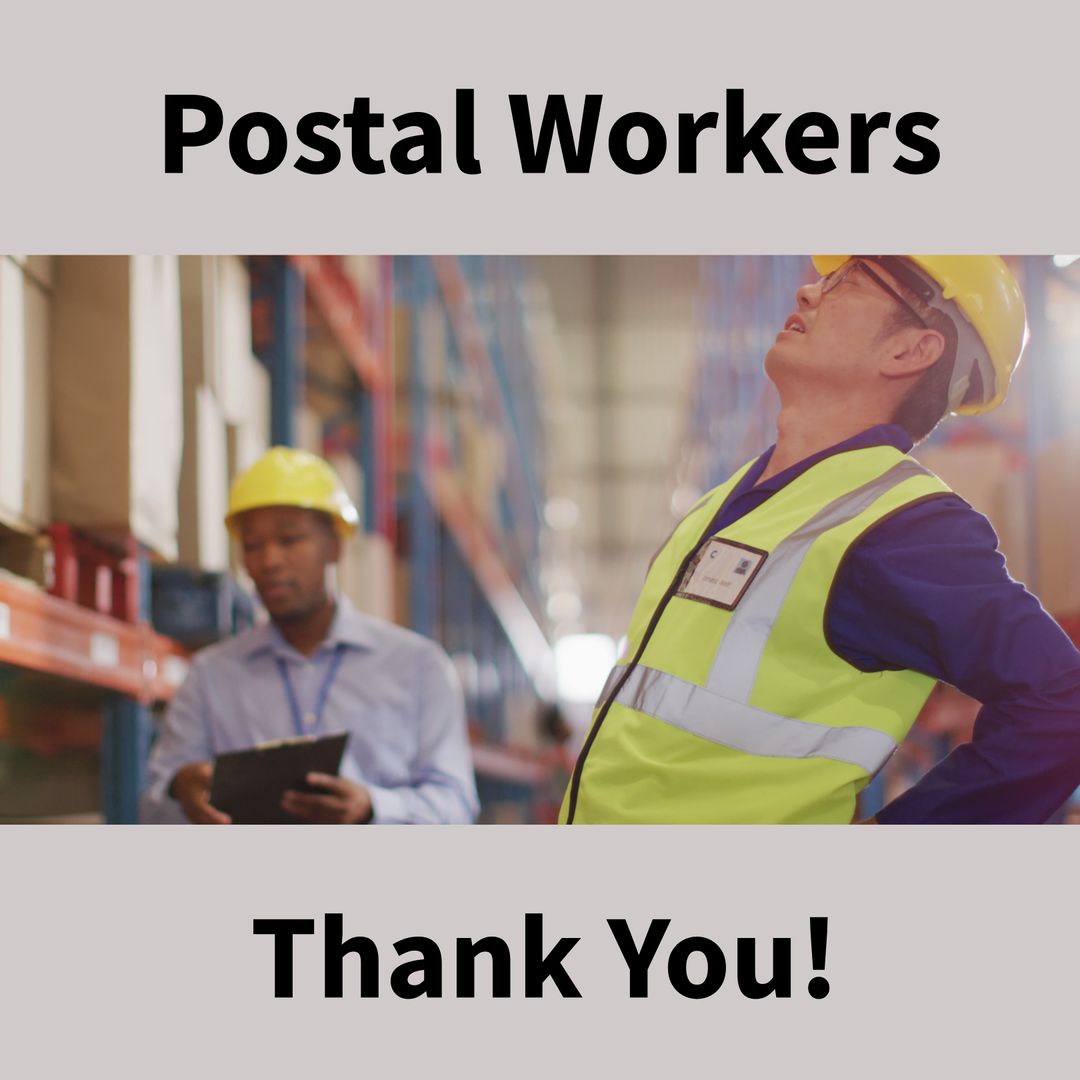 Warehouse Workers with Thank You Message for Postal Workers Day