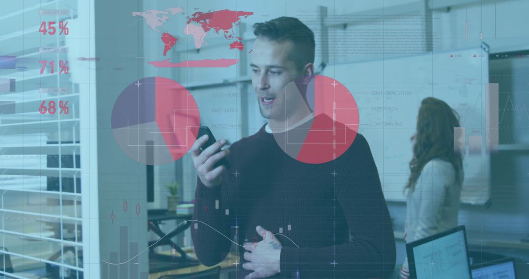 Businessman Analyzing Financial Data with Digital Interface in Modern Office