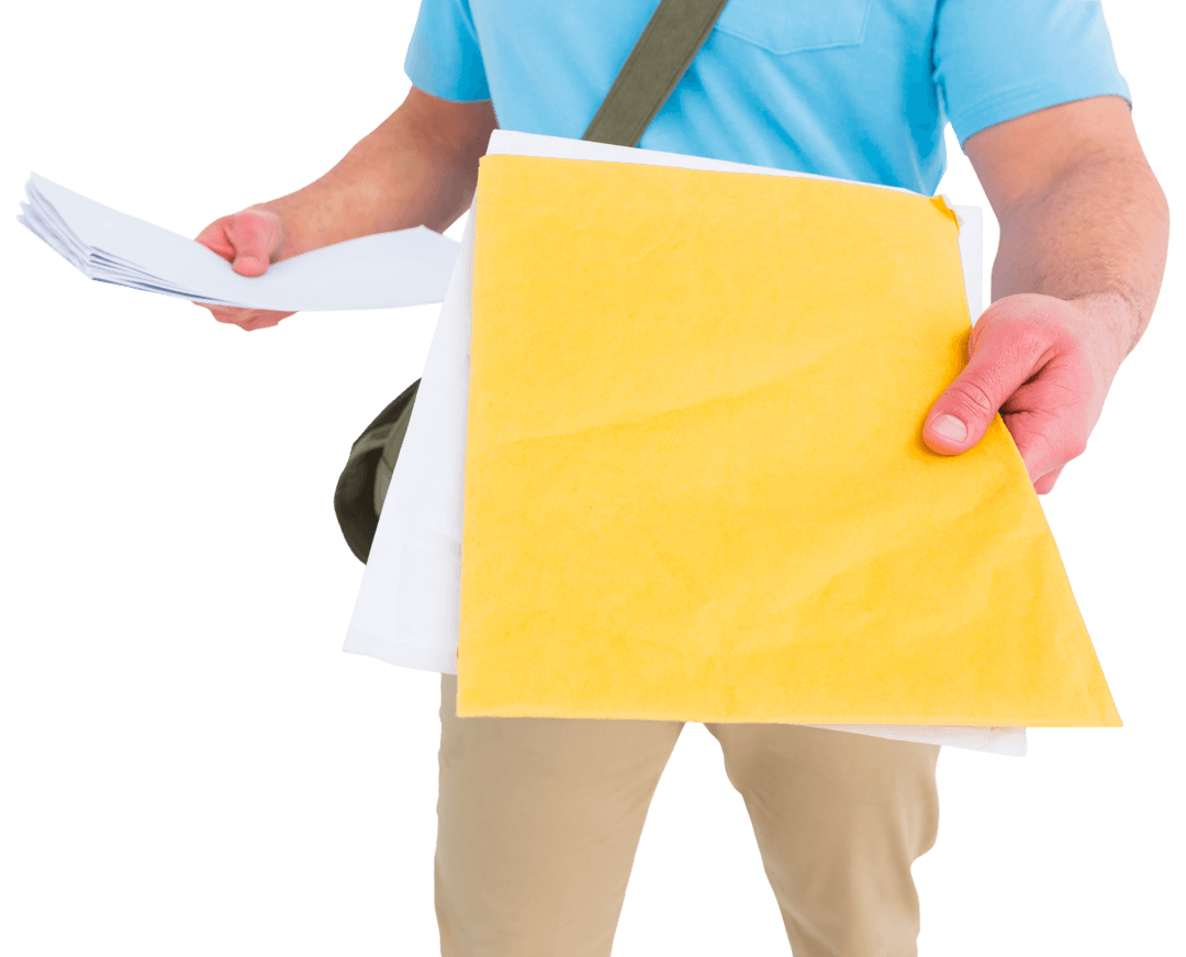 Postal Worker Handing Over Large Yellow Transparent Envelope