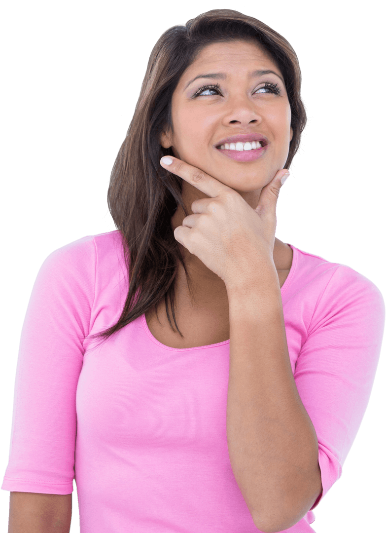 Thoughtful Brunette Woman Pondering on Transparent Background