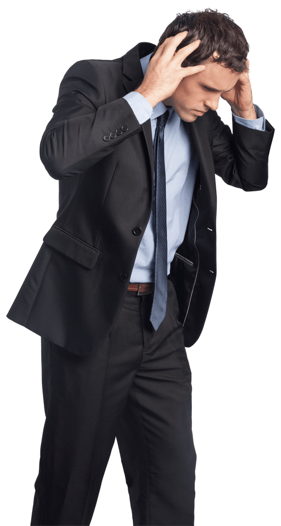 Transparent Stressed Businessman Clutching Head