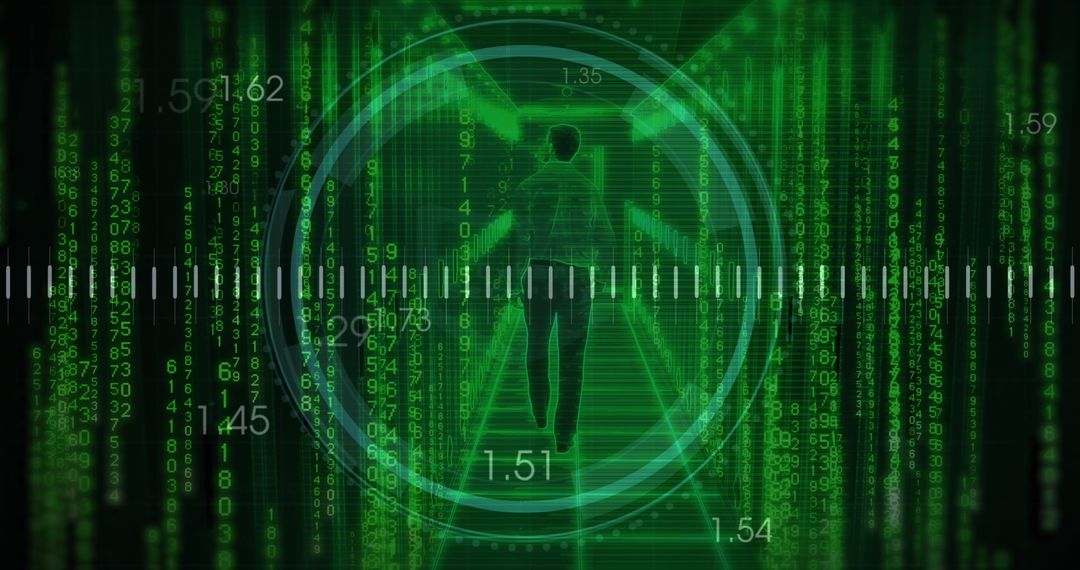 Digital Code Processing Against Futuristic Server Background