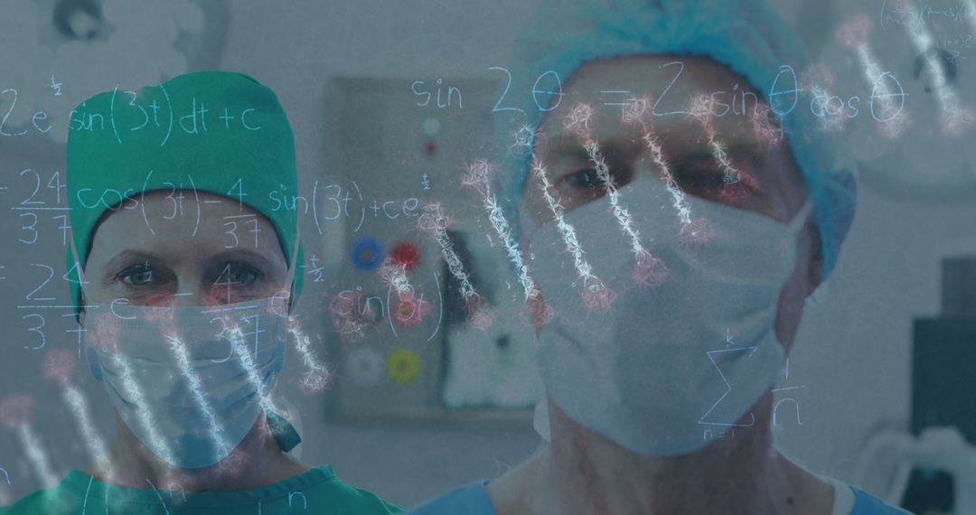 Surgeons in PPE Overlaid with DNA and Mathematical Calculations