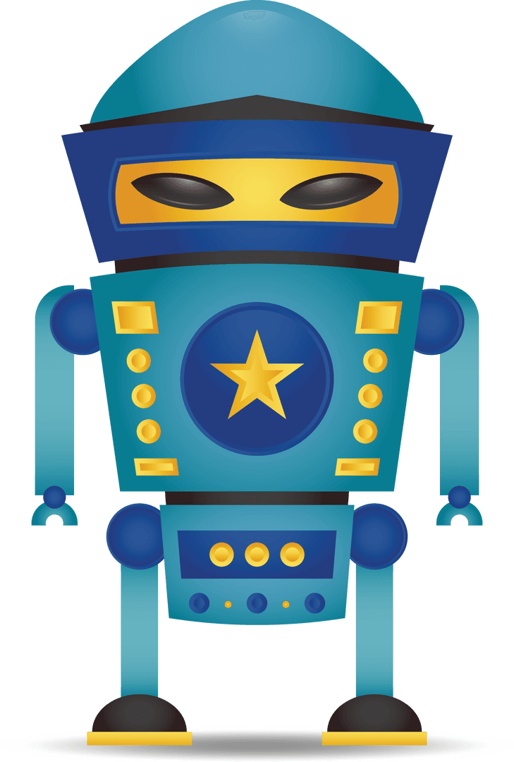 Blue Cartoon Robot with Star Design on Transparent Background
