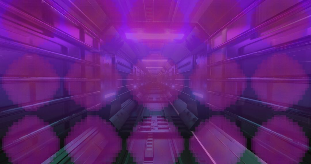Abstract Digital Tunnel with Moving Purple Shapes