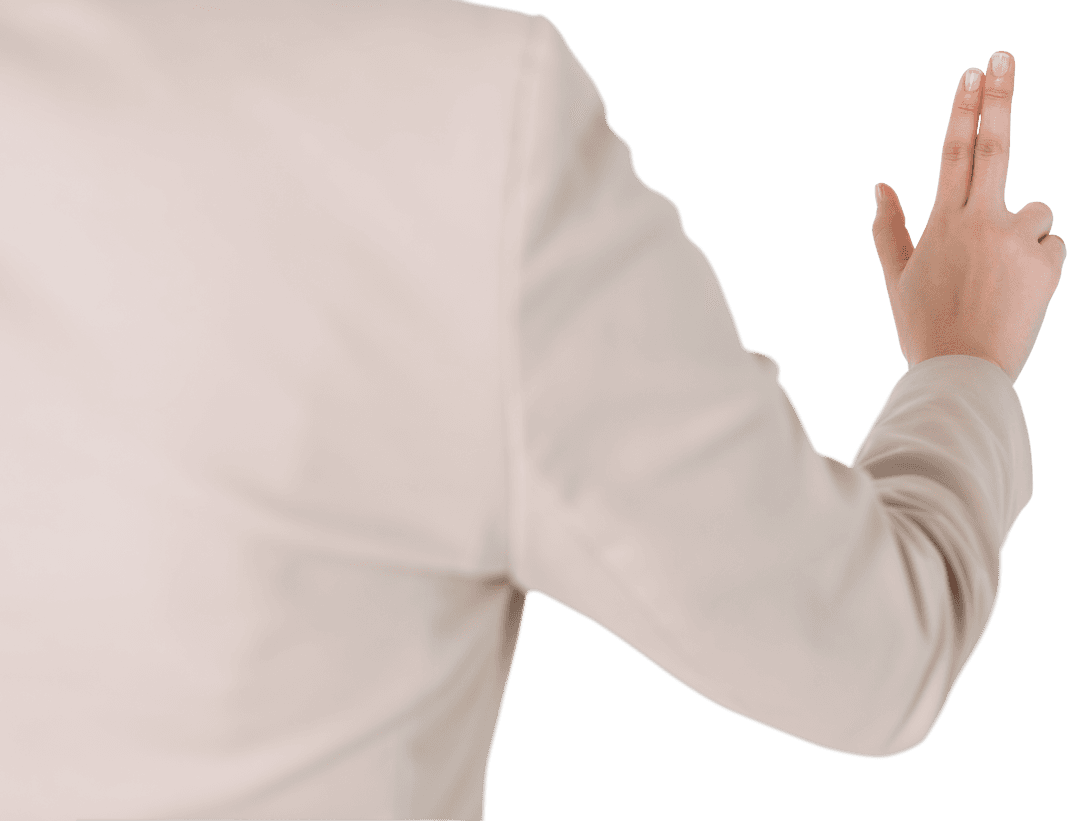 Asian Businesswoman Hand with Pointing Gesture on Transparent Background
