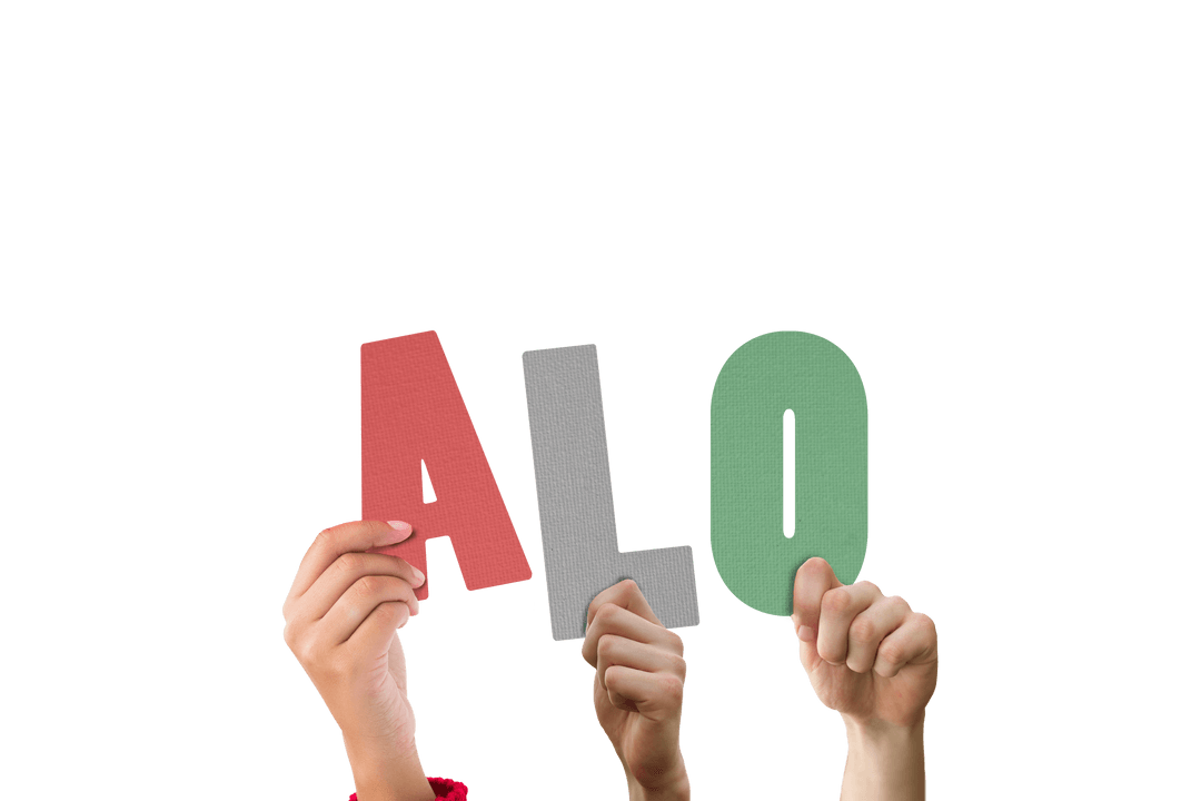 Hands Holding Colorful Letters on Transparent Background for Greetings