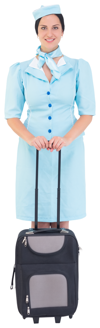 Transparent Air Hostess in Blue Uniform Standing with Suitcase - Download Free Stock Images Pikwizard.com