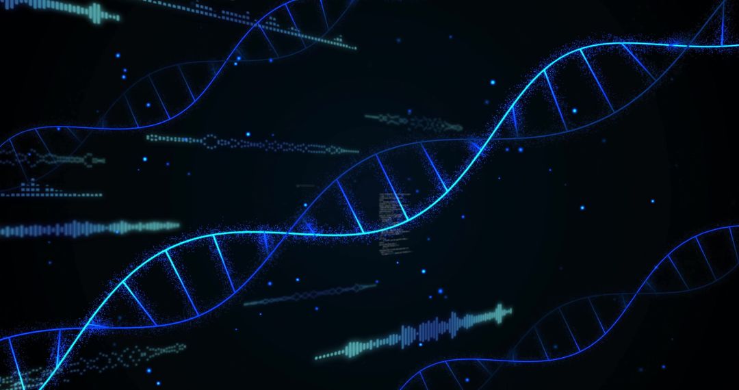 Neon Blue DNA in Digital Space with Cyan Waveforms