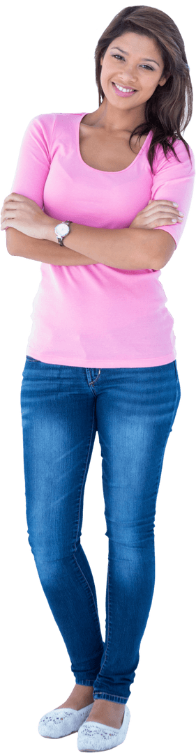 Young Woman in Casual Transparent Flaunting Style with Folded Arms