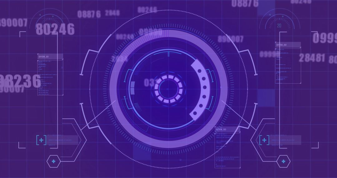 Futuristic Digital Interface with Data Elements on Purple Display