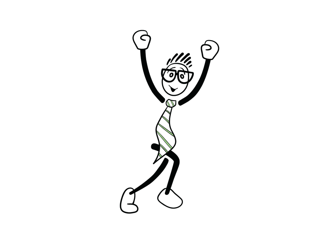 Happy Stick Figure Character Celebrating on Transparent Background