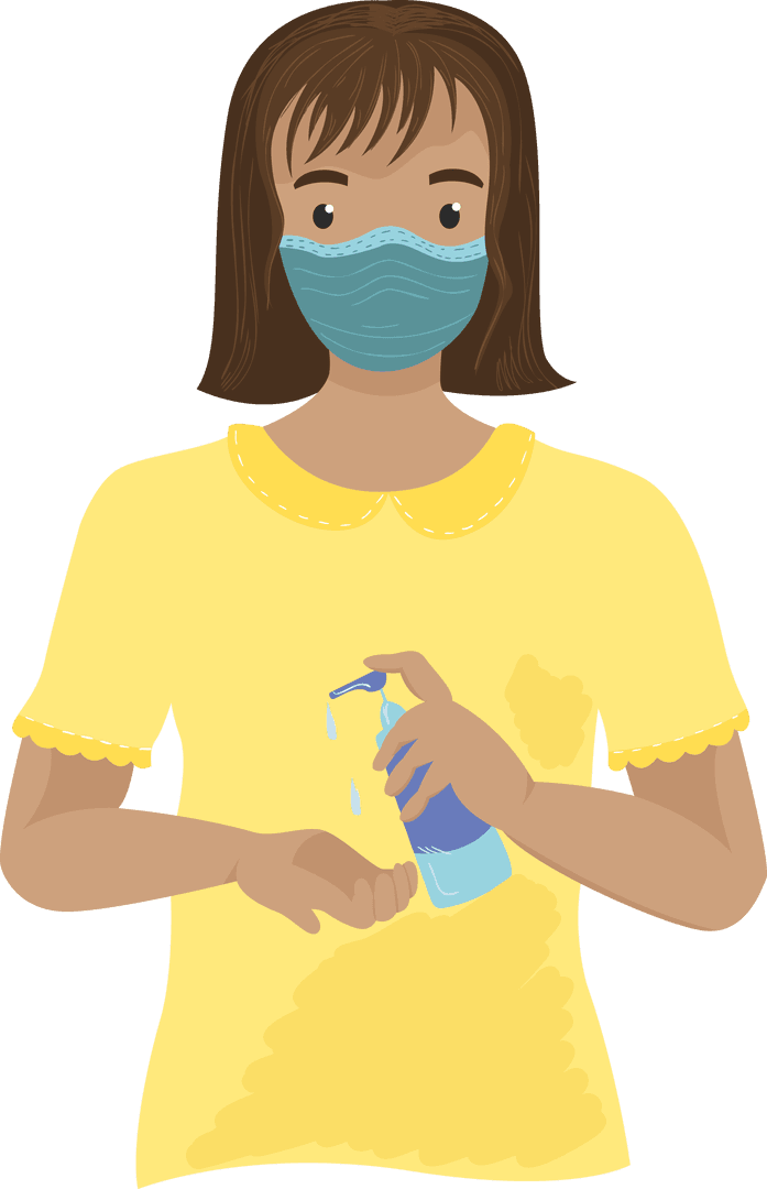 Woman with Face Mask Using Disinfectant Gel Transparent Illustration