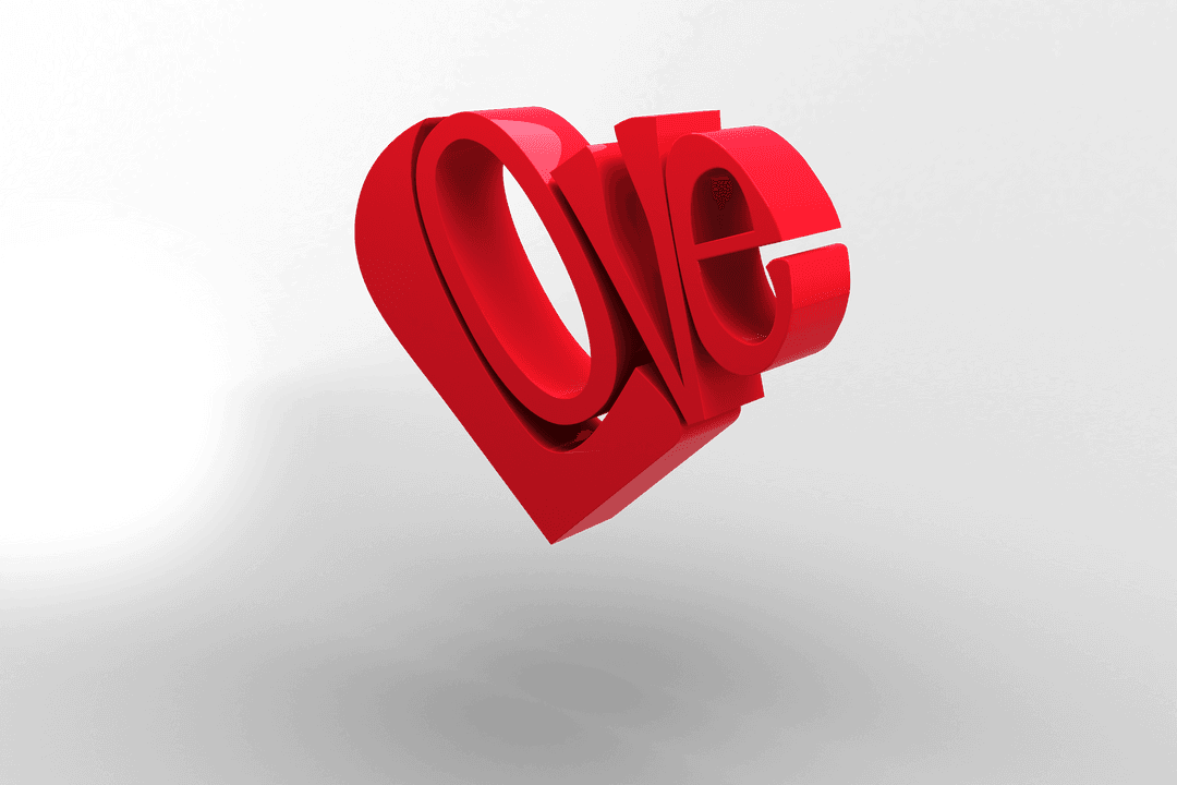 Love Text Illustration on Transparent Background in 3D Style