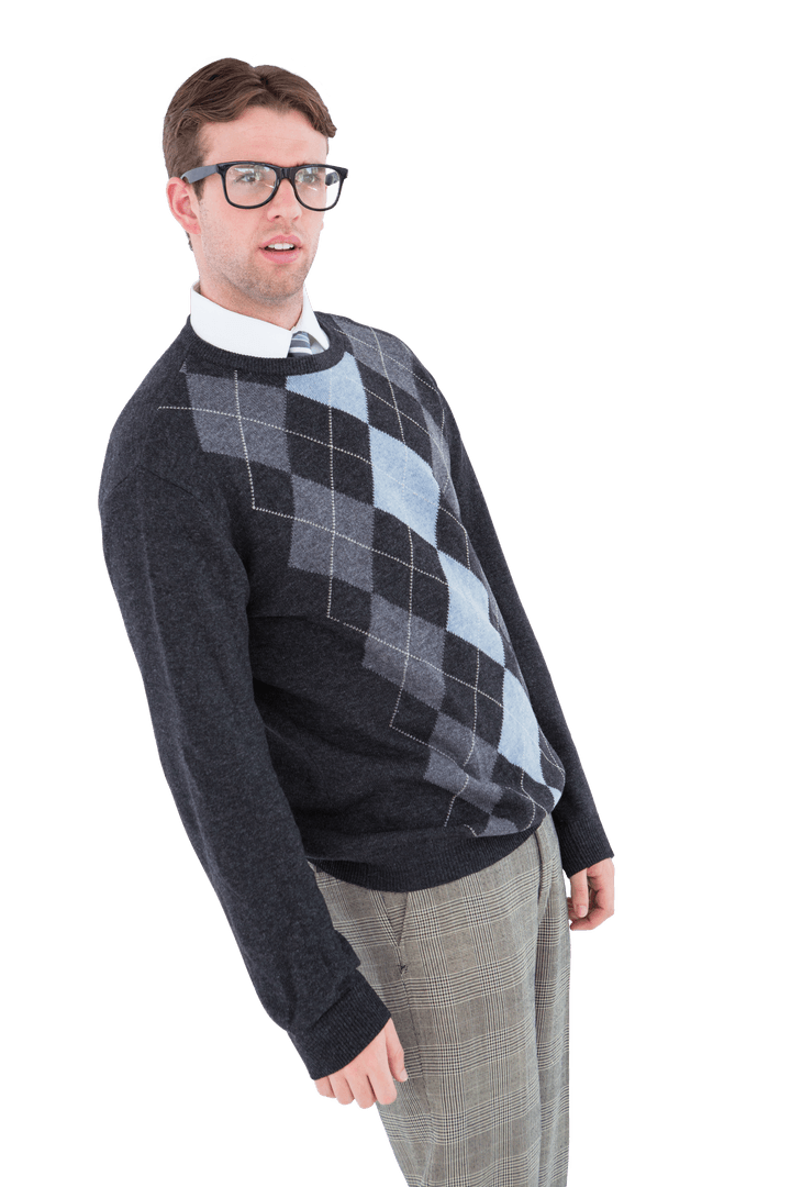 Transparent Geeky Hipster Leaning Confidently Staring