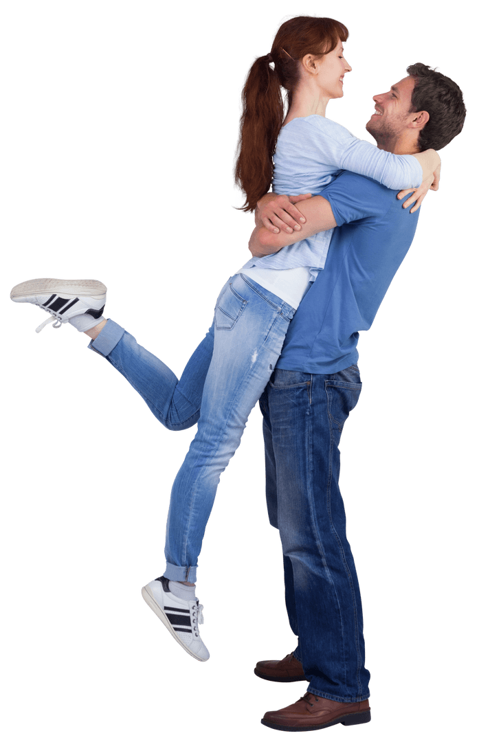 Transparent Couple Joyfully Embracing Each Other