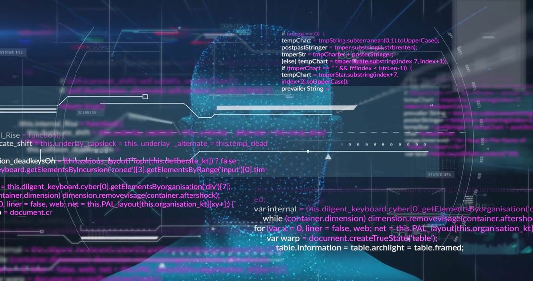 Artificial Intelligence Head with Data Visualization Overlay