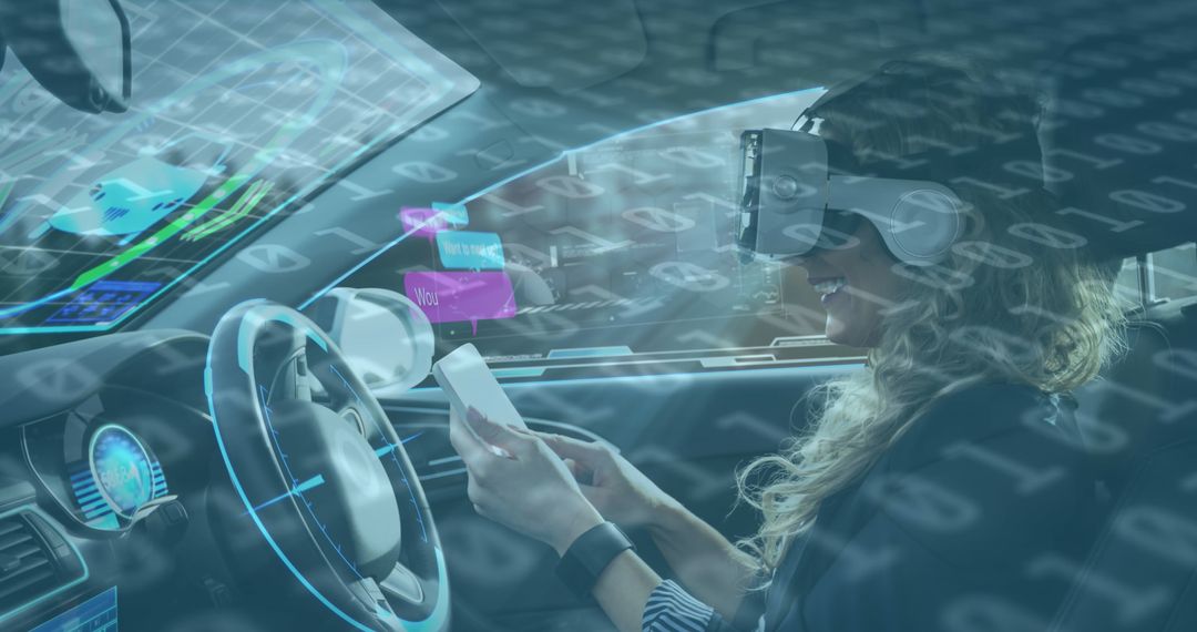 Woman in Virtual Reality Exploring Future of Smart Driving