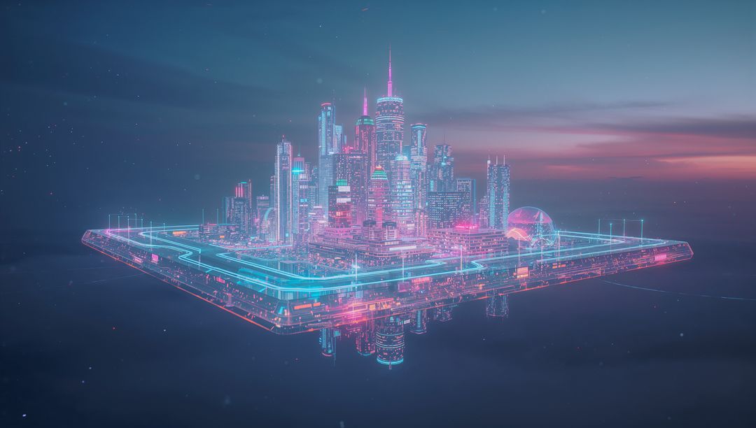 Futuristic Floating Cityscape with Neon Illuminations