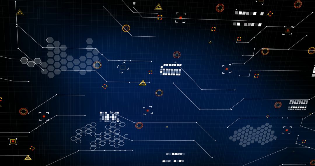 Abstract Digital Interface with Geometric Patterns and Data Icons