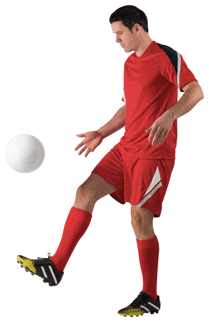 Concentrated Soccer Player Kicking Ball Transparent Background