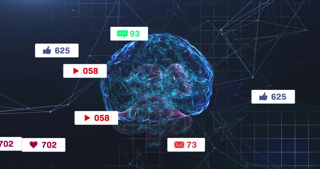 Futuristic Neural Networks Brain with Digital Notifications in Cyberspace