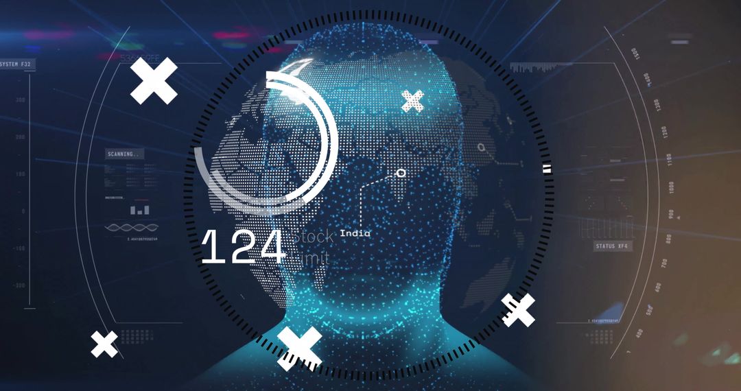 Futuristic Virtual Identity with Digital Interface and World Map