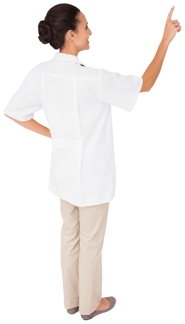 Biracial Businesswoman Pointing for Virtual Interface on Transparency