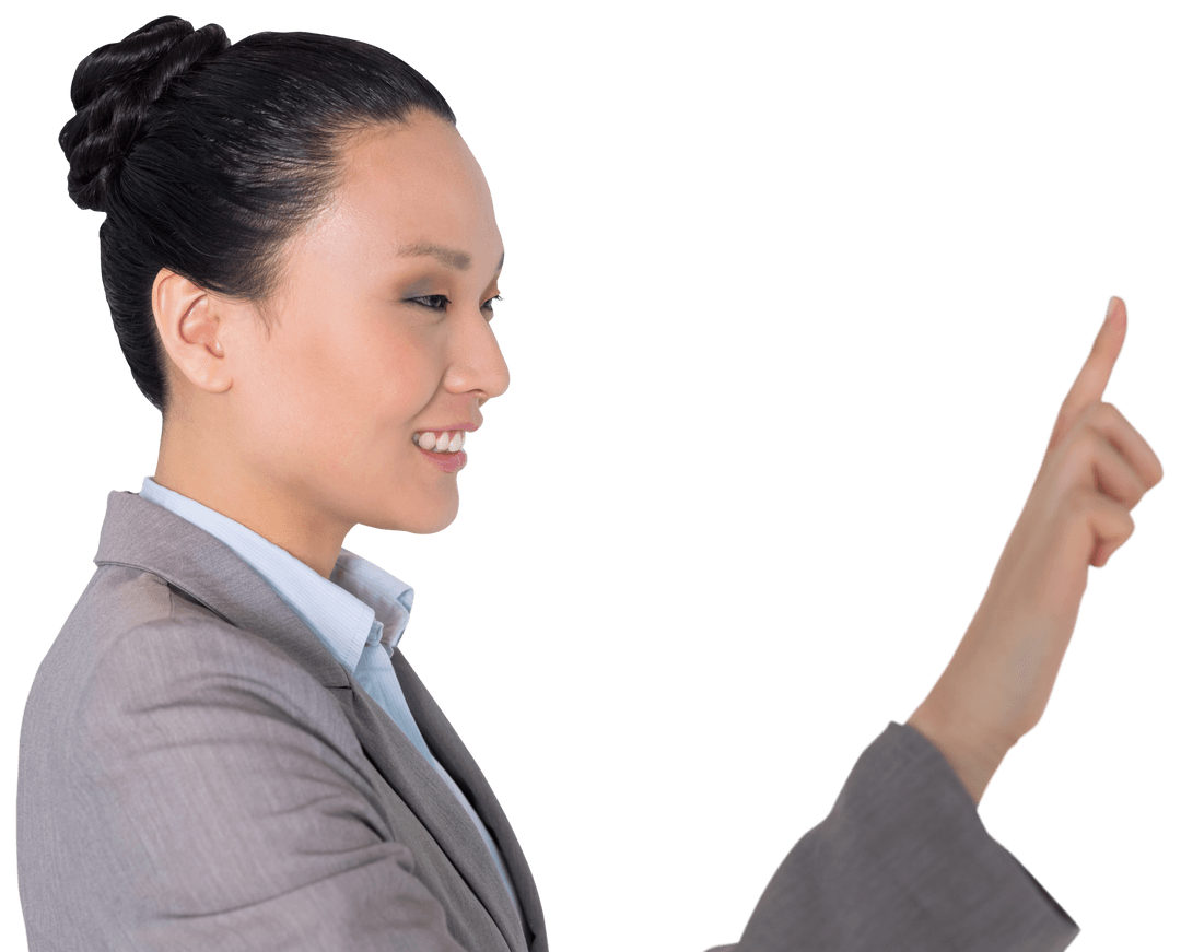 Transparent Businesswoman Confidently Pointing Forward