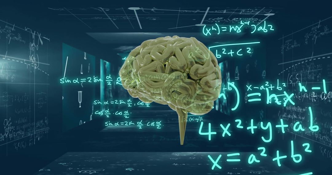 Abstract Representation of AI Brain with Mathematical Equations