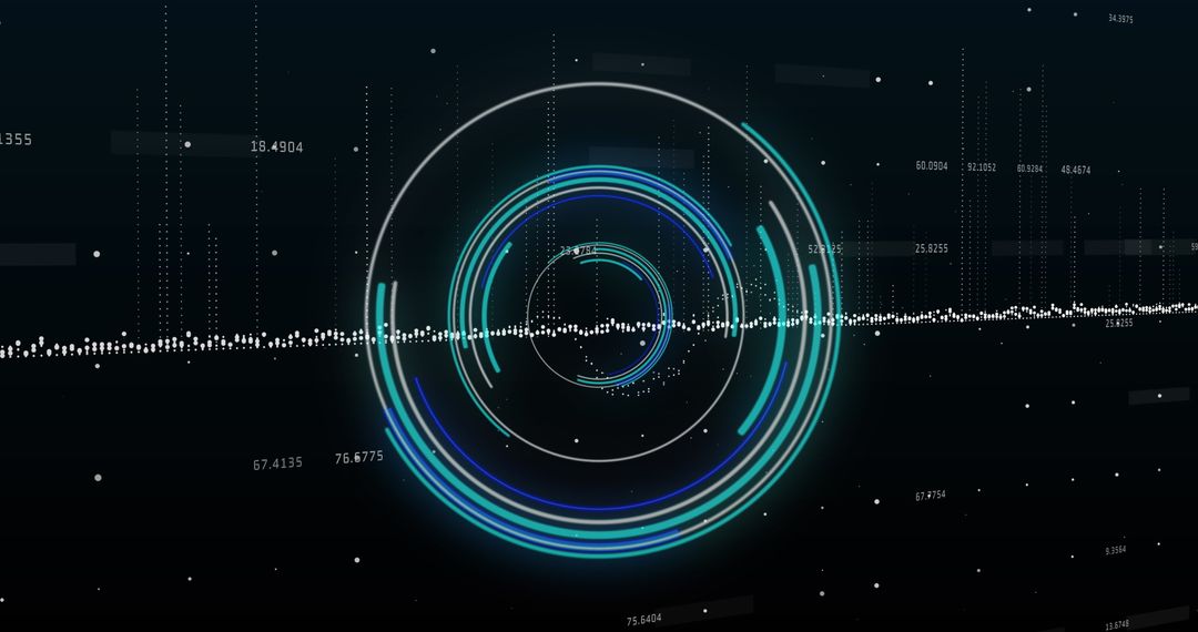 Futuristic Neon Data Rings Amidst Matrix of Numbers