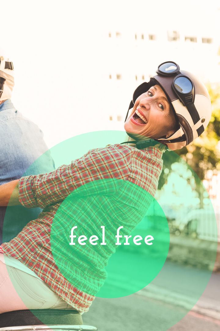 Woman Riding Scooter Expressing Joy and Freedom