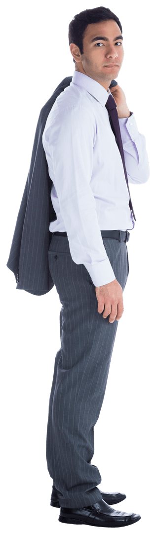 Confident Biracial Businessman Resting Jacket on Shoulder Transparent Background