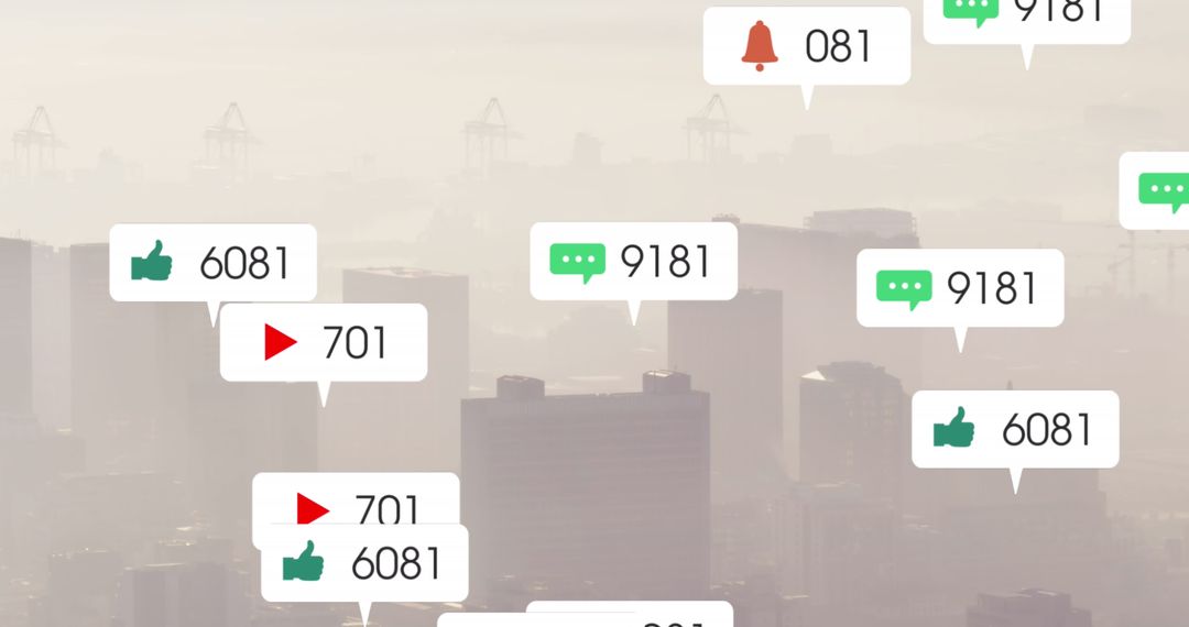 Digital Notifications Overlaying Urban Cityscape