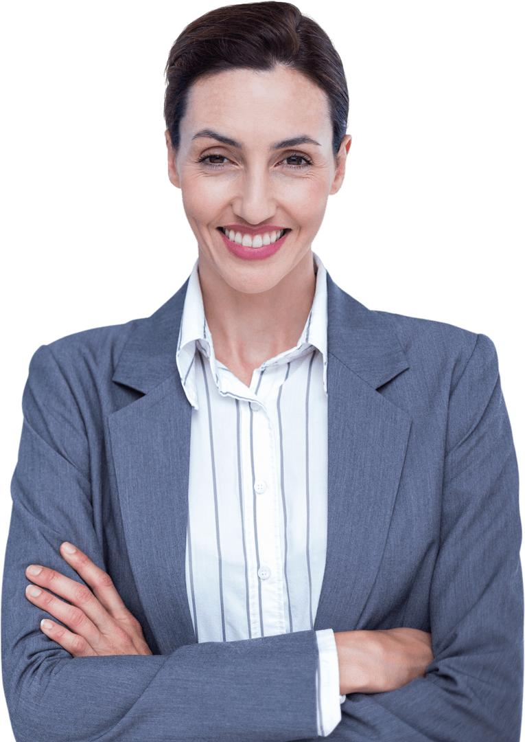 Confident Businesswoman in Smart Grey Suit on Transparent Background