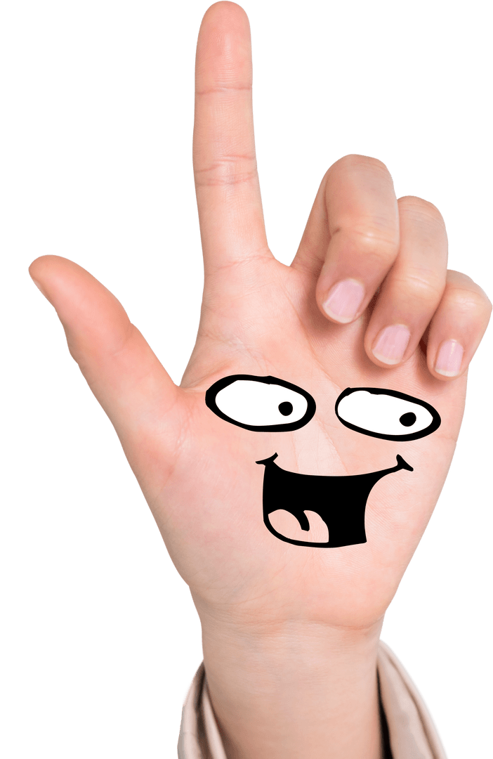 Transparent Hand with Cartoon Face Drawing Gesture