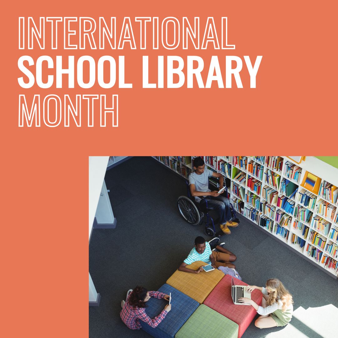 Diverse Teen Students E-Learning During International School Library Month