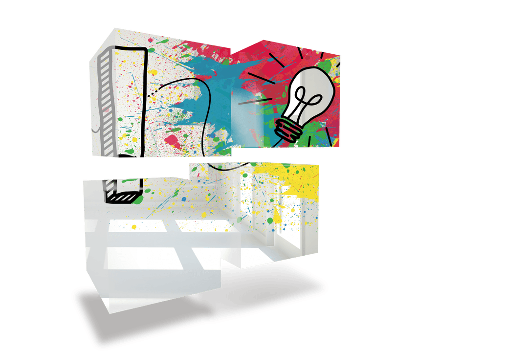 Transparent Digital Art with Exclamation Mark and Light Bulb Concept