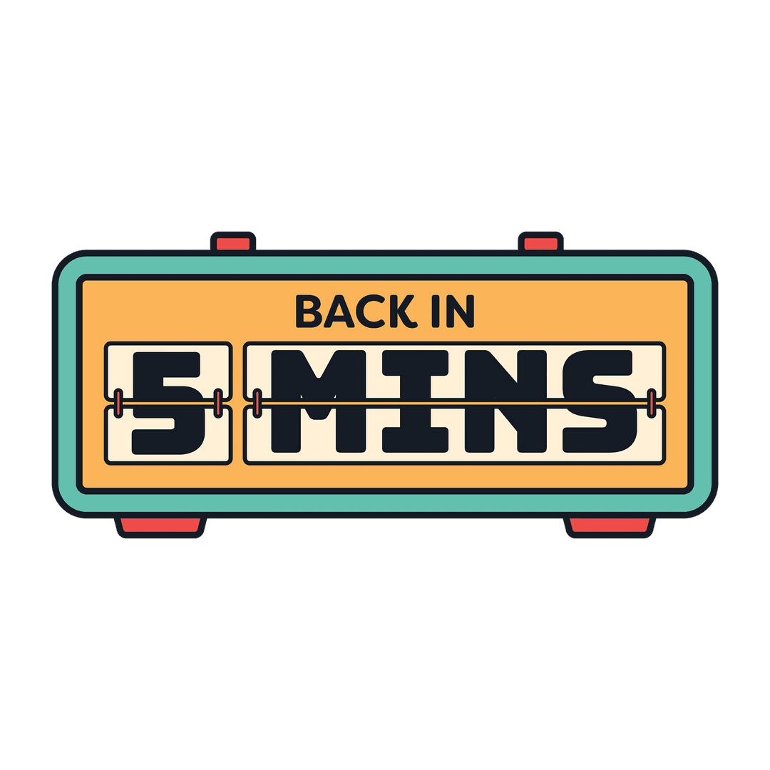 Retro Flip Text Sign Back In Five Minutes Transparent Background