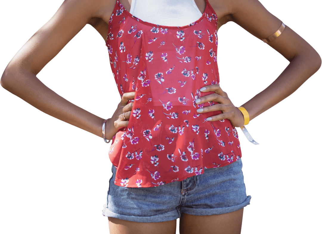 Confident Woman Standing with Hands on Hips, Transparent Background