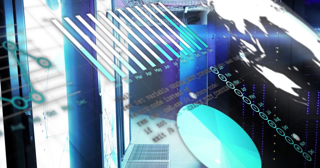 Futuristic Data Processing and Server Room Interface