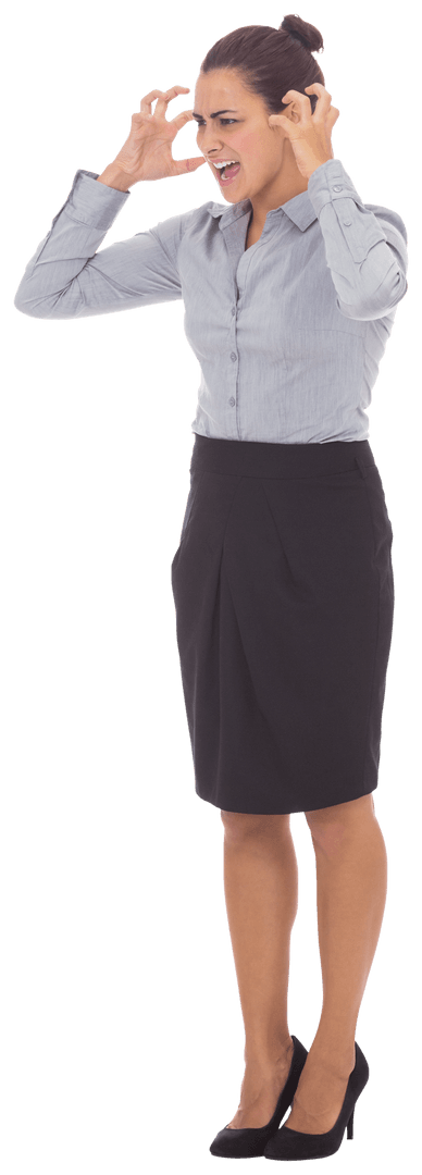 Transparent Angry Biracial Businesswoman Expressing Emotion in Business Attire