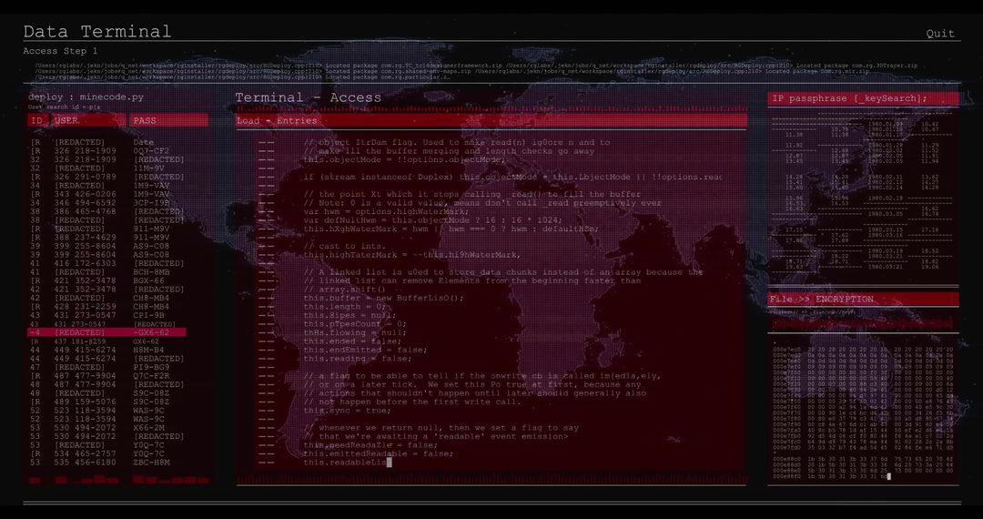Hack-themed Terminal Interface with World Map Overlay