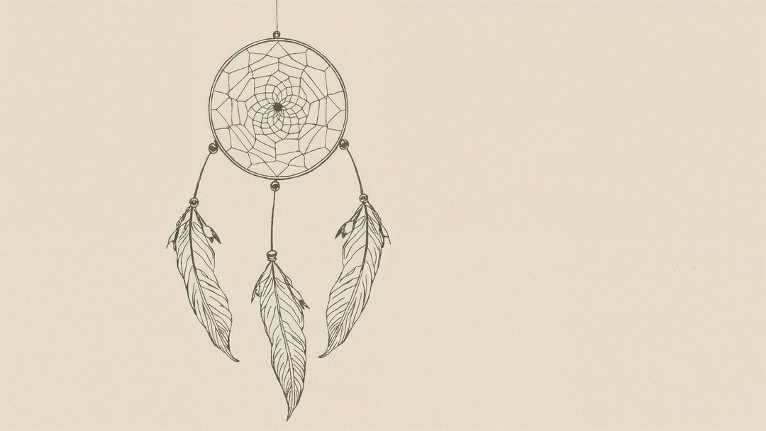 Minimalistic Hand-Drawn Dreamcatcher on Beige Background