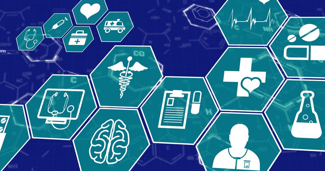 Digital Health Icons on Technology Background